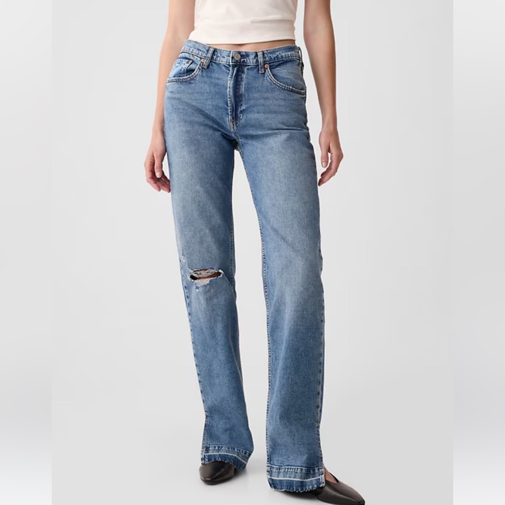 [Gap] Mid Rise 90’s Loose Jeans Distressed Ripped Casual Split Hem Size 24